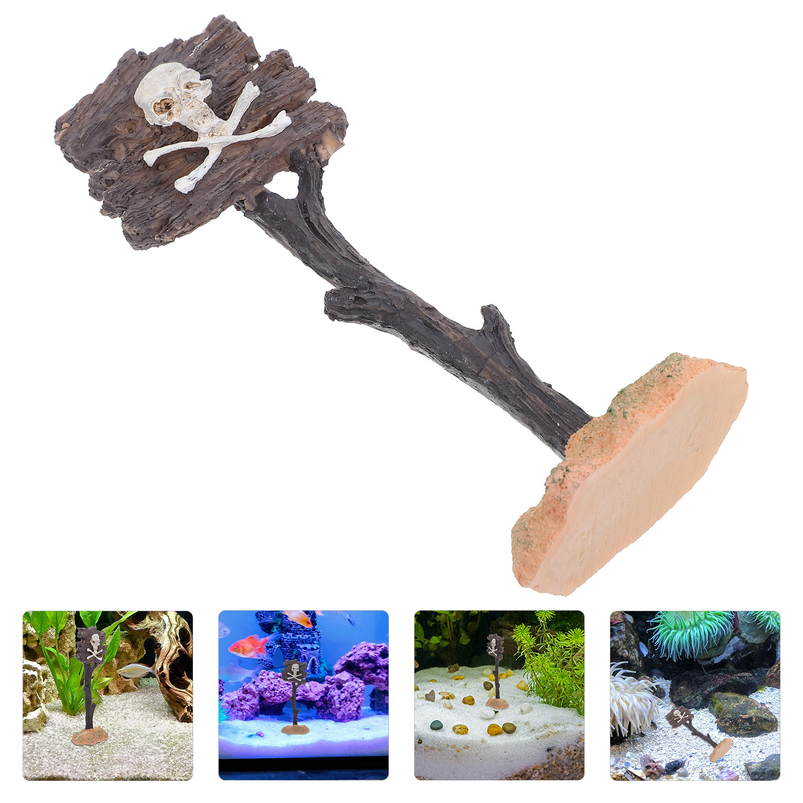 Aquarium Fish Unique - 해골 경고 표지판 수족관 레진 장식품